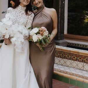 SHOW ME YOUR MUMU 🤎 | size M | Jasmine Halter Maxi Dress in Dune Luxe Satin